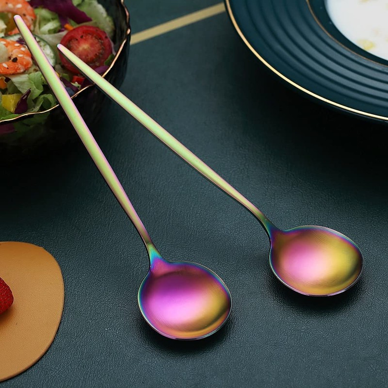 Matt Rainbow Dinner Spoons 6 Piece, 8.1'' Stainless Steel Tablespoons,