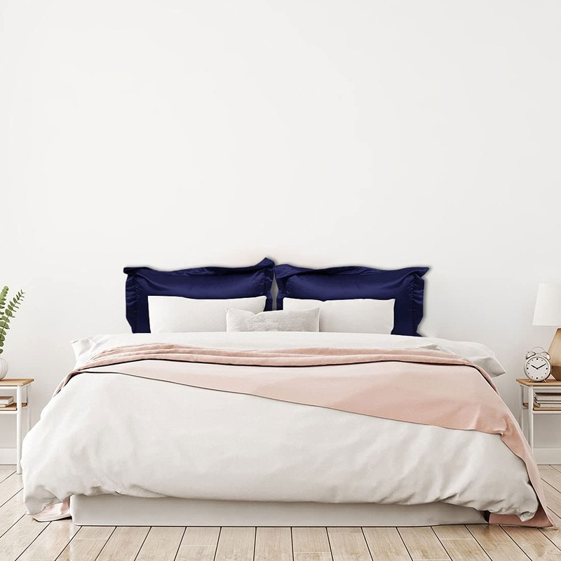 sourcing map Luxury Satin Oxford Pillowcases, Pair of 2 Navy