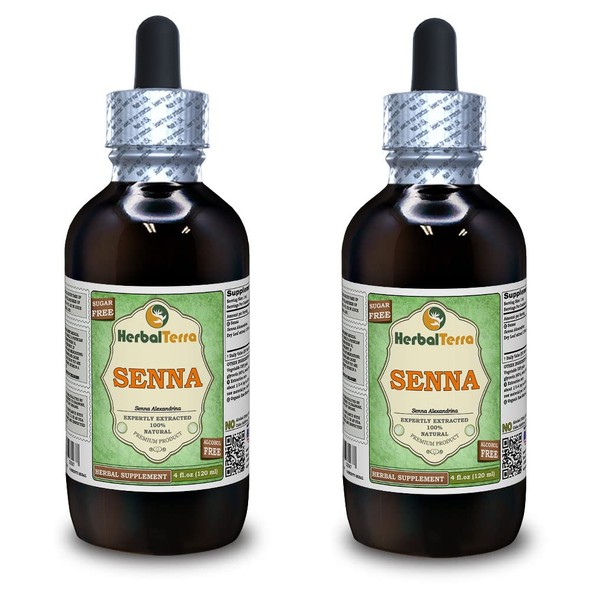 Senna (Senna Alexandrina) Glycerite, Organic Dried Leaves Alcohol-FREE Liquid Extract (Brand name: HerbalTerra, Proudly made in USA) 2x4 fl.oz (2x120 ml)