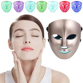 Máscara LED de 7 Colores, Máscara facial LED Terapia de luz, Máscara de belleza de fotones faciales, Luz Roja de Fotones para Una Terapia de Piel Sana, luz azul para rejuvenecimiento y estiramiento de la piel (Blanco)