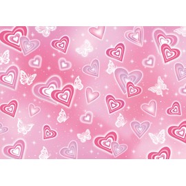 Pink Heart Photo Backdrop Early 2000s Valentine's Day Butterfly Photography Background 90s Girl Women Valentine Anniversary Birthday Party Decorations (Pink, 7x5FT)