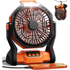 Camping Fan Rechargeable, 20000mAh Battery Powered Fan with LED Light & Hook, Portable Fans Rechargeable for Indoor, Outdoor, Tent, Travel, Jobsite, Fishing, Gifts for Men Dad