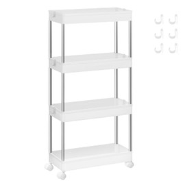 SONGMICS Carrito Organizador de 4 Niveles con Ruedas, Estante Estrecho para Cocina y Baño, Ahorro de Espacio Blanco 42x14.4x86 cm MKSC08WT