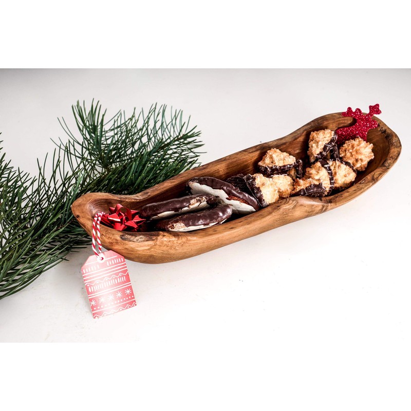 Windalf Galina Rustic Teak Wood Bowl 33 cm Antipasti Baguette