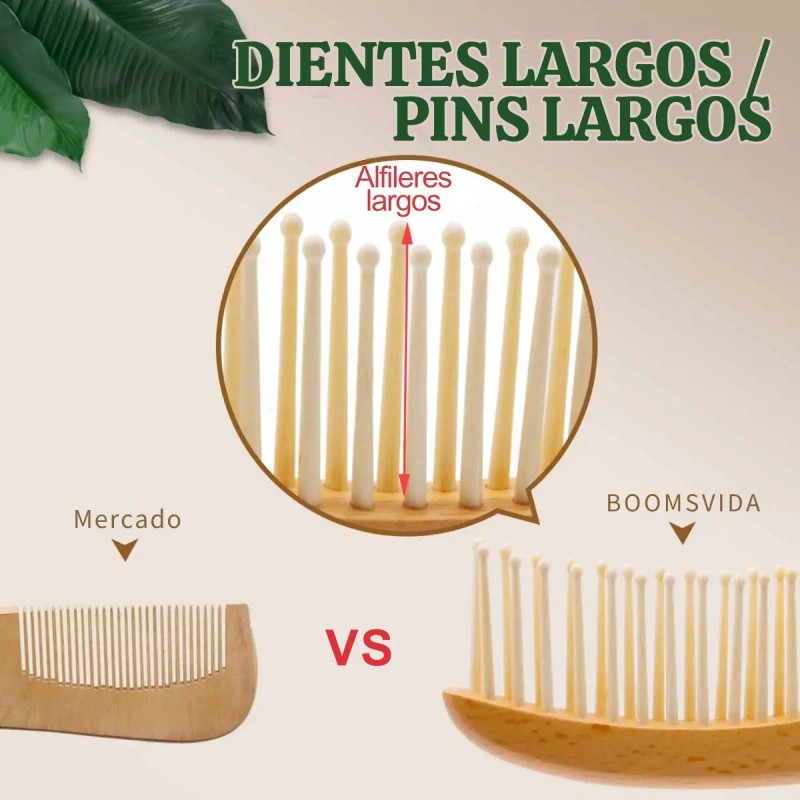 Peine Natural Bambú Cerdas Anchas Ecológico Cabello Sano F