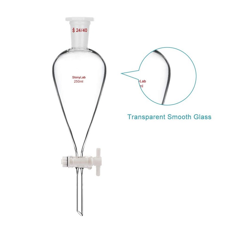 StonyLab Borosilicate Glass 250ml Heavy Wall Conical Separatory Funnel with