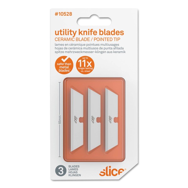 Slice 10528 Replacement Utility Knife Blades - With Pointed Tip Finger-Friendly, Dual-Edge Ceramic Safety Blades For Slice’s Range Of Utility Knives, Scrapers & Carton Cutter (Pack of 3)