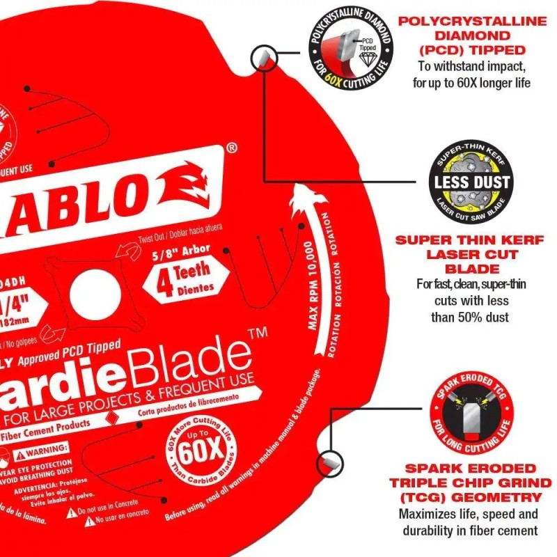 DIABLO Hardie Blade 7-1/4" x 4T Fiber Cement 60X Diamond-Tipped