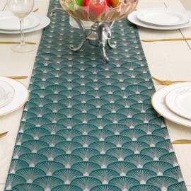 Mayler Yee Table Runner, Vintage Luxury Embroidered Floral Jacquard Damask Fabric with Multi-Tassels for Living Room Dresser Scarfs (Teal, 13x90 Inch)