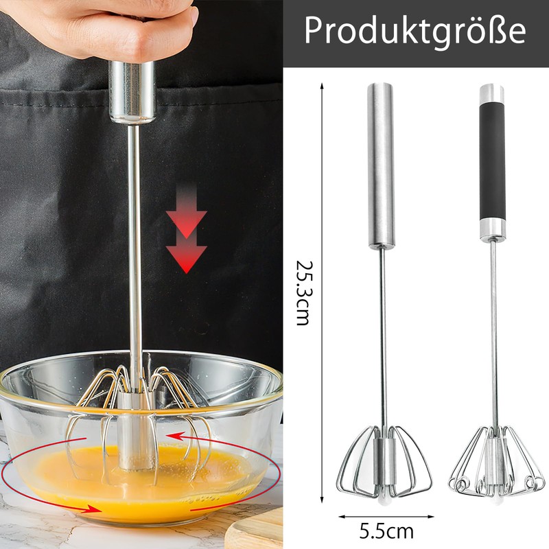 Semi-automatic stainless steel whisk, 2 pieces, stainless steel whisk for