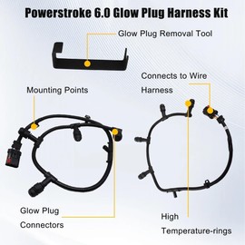Powerstroke 6.0 Glow Plug Harness Kit Right and Left Side Diesel Engine Injector Relay Fits for Ford 6.0L V8 F-250 F-350 F-450 Excursion E-350 E-450 Ford 2004-2010 Replace 5C3Z12A690A 4C2Z12A690AB