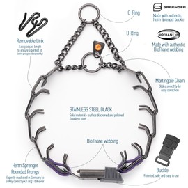 Herm Sprenger Black Stainless Steel Dog Collar with Quick Release ClicLock Buckle O-Ring Biothane Insert Training Collar Made in Germany (Violet Purple, 16in x 2.25mm(Neck Size up to 13-14in))