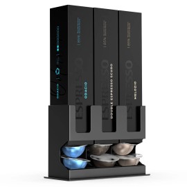 Gevoli Nespresso Vertuo Pod Dispenser Holder - 3 Box/30 Capsule Organizer Stand (Black)