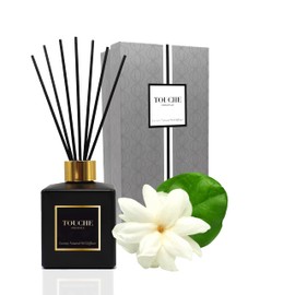 Touche Luxury Natural Reed Diffuser. Long Lasting Scented Home Fragrance. Natural Essential Oil Alcohol-Free. 4.75 OZ. Glass Bottle (Jasmine & Sandalwood - Black Bottle)