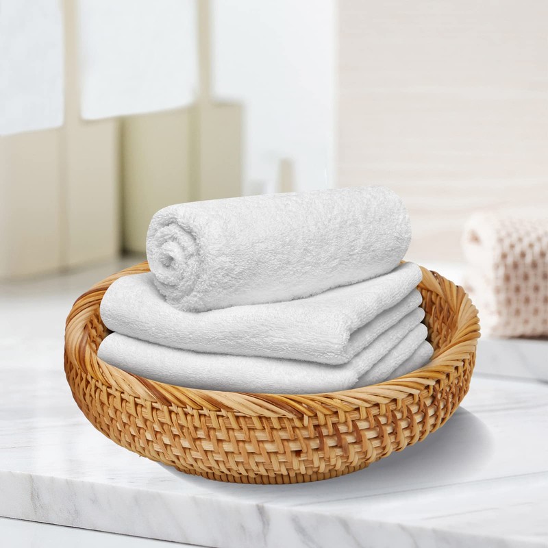 Whalehub Natural Rattan Round Fruit Basket Bowls, Hand Woven Decor