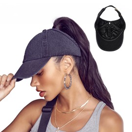 ARRIA Backless Satin Lined Cap, Silky Satin Interior Baseball Hat, Breakage Protection, Anti Friction, Curls, Braids, & Puffs, Black Denim Classic, One Size-Large