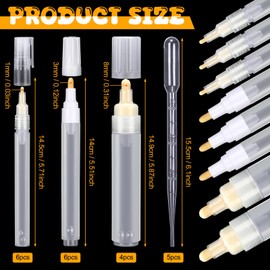 Sherr 16 Pcs Refillable Acrylic Paint Markers Empty Acrylic Markers White Refillable Paint Pen Round Tilted Flat Head Fillable Pen with 3 ml Dropper for Oil Water Ink Art Kit (3,6,8 mm)