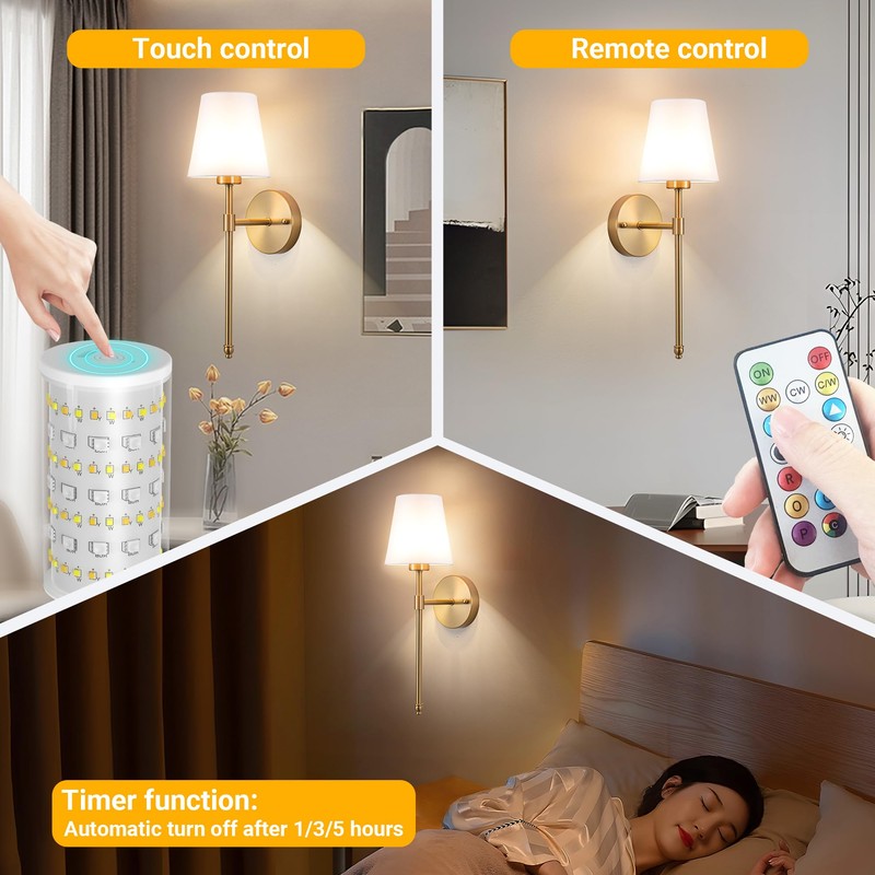 Vimhou Battery Operated Wall Sconce: Peel and Stick Adhesives Stick