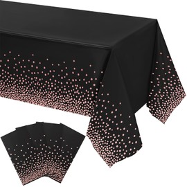 Plastic Tablecloth for Parties Disposable Gold Stamping Dot Confetti 108 x 54 Inch Plastic Tablecloth for Birthday Party Wedding Dinner Decors Rectangle Tabless(Black, Rose Gold,4 Packs)