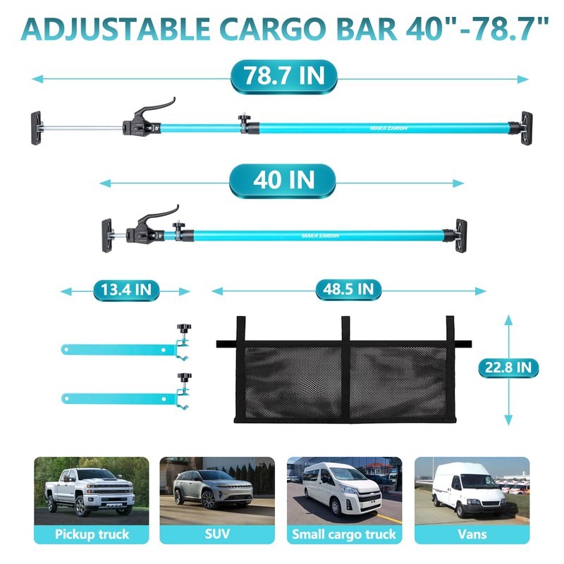 Adjustable Cargo Bar, Truck Bed Divider from 40 to 78.7