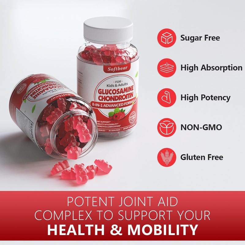 softbear Glucosamine Chondroitin Gummies Sugar Free, Extra Strength Glucosamine Chondroitin