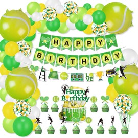 Tennis Party Decorations, Includes Tennis Happy Birthday Banner, Tennis Balloons, Cupcake Toppers, Tennis Party Supplies for Men Women Kids Sports Theme Birthday Party Tennis Ball Party