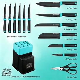 14 Pcs Kitchen Knife Block Set with Sharpener (Green)