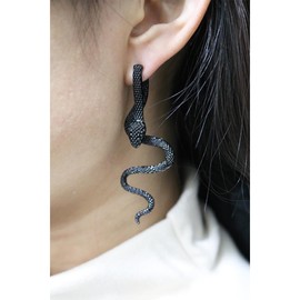 Retro Snake Earrings for Women Gold Stainless Steel Gothic Punk Cool Stud Silver Earring Vintage Biker Party Trendy Statement Jewelry Gift for Chinese Lunar Christmas Valentines Day, Large, Brass, No