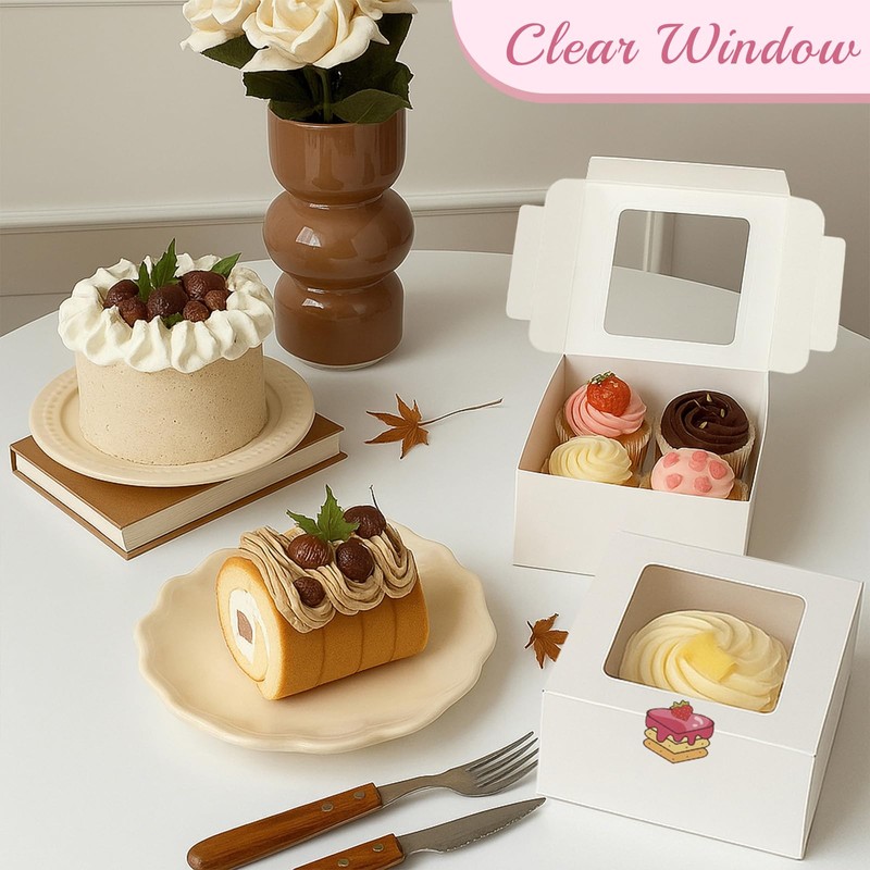 OAMCEG 80 Pack Cupcake Boxes with Window, 6x6x3 Inches White