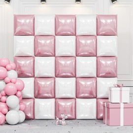 Pearl Pink and White Double Sided Square Foil Balloons Wall,19 Inches Chrome Foil Balloons Tunnel Arch Kit for Girls Bachelorette,Anniversary,Wedding,Birthday Party Background Decoration