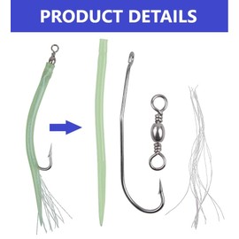 EVERBAY Soft Fishing Lures Tube Lure Sand Eel Baits Sea Fishing with Stainless Steel Hook and Barrel Swivel Saltwater Rigs for Bass Cod Pollock Haddock Fishing Gear Fishing Gift, 4/0 Green, 5pcs/Set