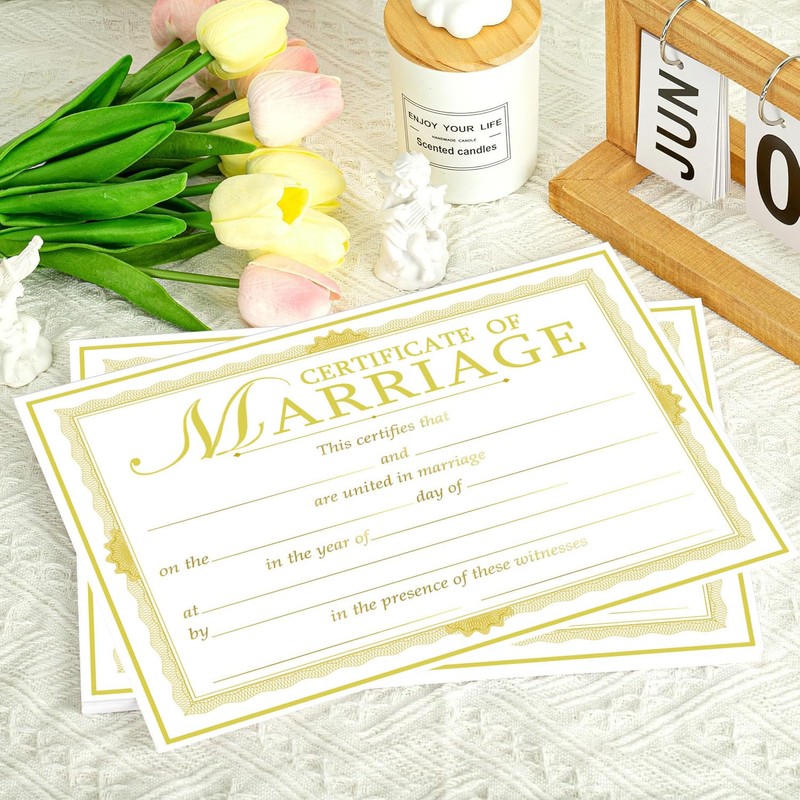 Marriage Certificates with Gold Foil Edges,11 x 8.5 Inch Blank