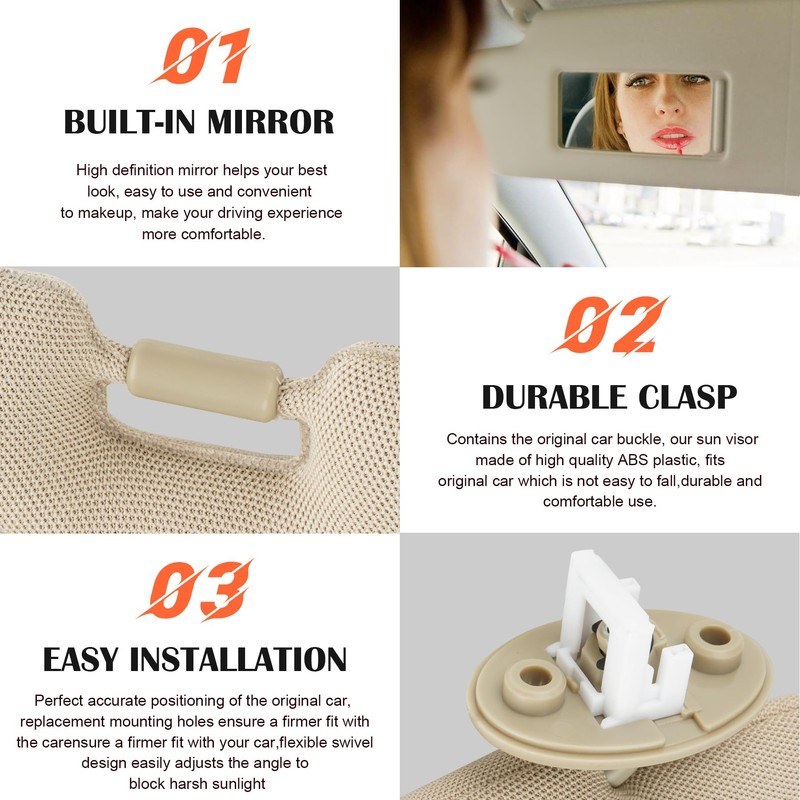 Beige Passenger Right Side Sun Visor Replacement Compatible with 2010-2023