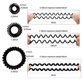 TUUXI - 12 cintas para el pelo en espiral, color negro
