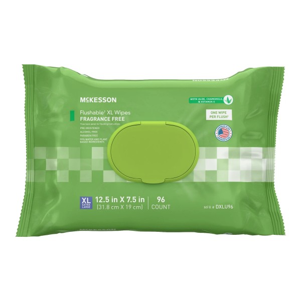 McKesson Flushable* Personal Wipe 7.5 x 12.5" DXLU96 6 Pack