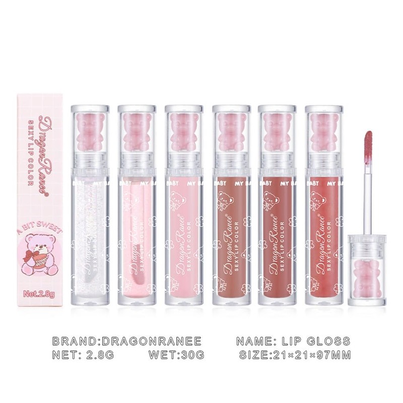 YIBABY 6 Colours Bear Clear Shiny Glitter Lip Gloss Set,