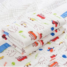 J-pinno Cars Cute Muslin Blanket Reversible 100% Cotton 6 Layer Quilt Bed Blanket Soft Warm Throw Sofa Couch Toddler Kids Cartoon Travel Coverlet Sheet (Cars, Twin 68" X 76")