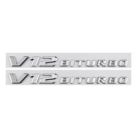 Custom German Luxury Brand ABS V12 BITURBO Emblem Kit – Chrome/Black Raised Lettering, Universal Compatible with Mercedes Trunk, No-Residue Adhesive, DIY Car Exterior Upgrade (Set-Silvery)