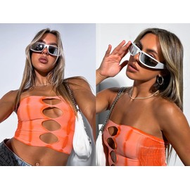 JUDOO White Wrap Around Sunglasses for Women Men Fashion Futuristic Rectangle Hot Pink Green Glasses