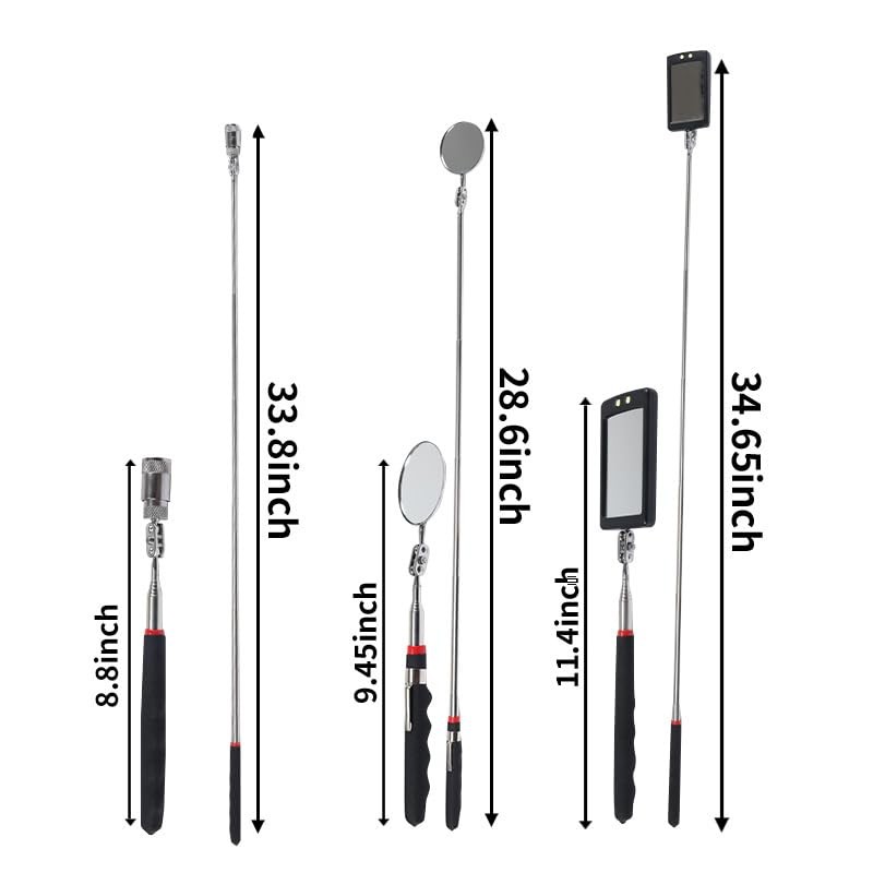 VortecSys Telescoping Magnetic Pickup Tool Set, 4Pcs Round and Square