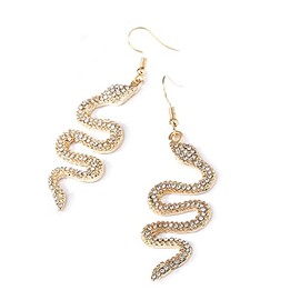 Punk Snake Serpent Long Drop Dangle Earrings for Women Vintage 14K Gold Silver Plated Rhinestone Beads Animal Earring Gothic Jewelry Gift-D gold-1