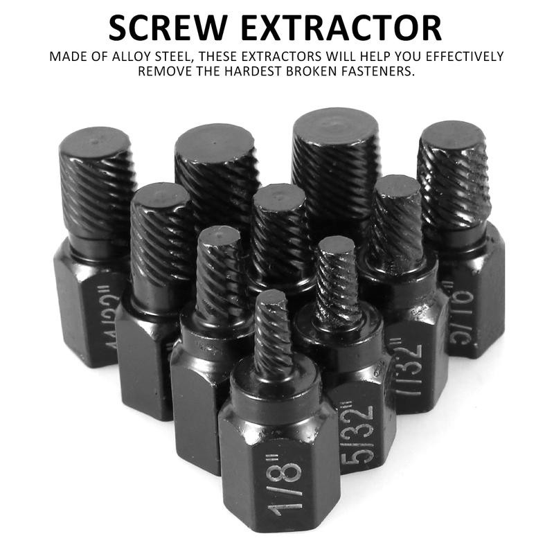 10Counts Screw Extractor Kit Alloy Steel Damaged Screw Remover Set