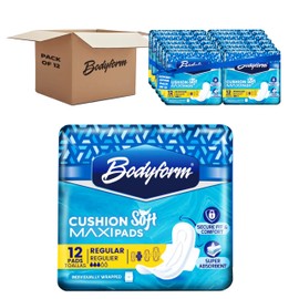 Bodyform Maxi - Value Sanitary Napkins, Cushion Soft Always Comfortable and Ultra-Absorbent (Regular Wings, 144 Count (12 Packs of 12 Counts))