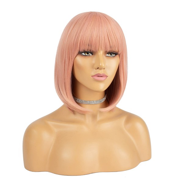 12 Inch Bright Orange Short Bob Wig with Air Bangs