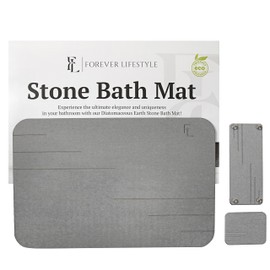 Forever Lifestyle Diatomaceous Earth Bath Mat for Bathroom, 24 x 15 Inch Ultra Absorbent Bath Mat, Fast Dry Stone Drying Mat, Non Slip Modern and Stylish Design (Dark Grey-Subtle)
