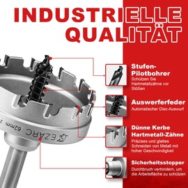 EZARC Hole Saw Carbide Drill, Powerful Circular Saw Ideal for Holes in Stainless Steel and Metal, 15 mm