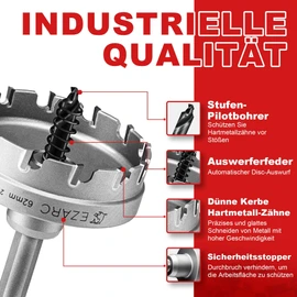EZARC Hole Saw Carbide Drill, Powerful Circular Saw Ideal for Holes in Stainless Steel and Metal, 15 mm