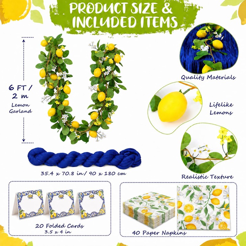 62 Pcs Amalfi Coast Party Decorations Lemon Party Set for