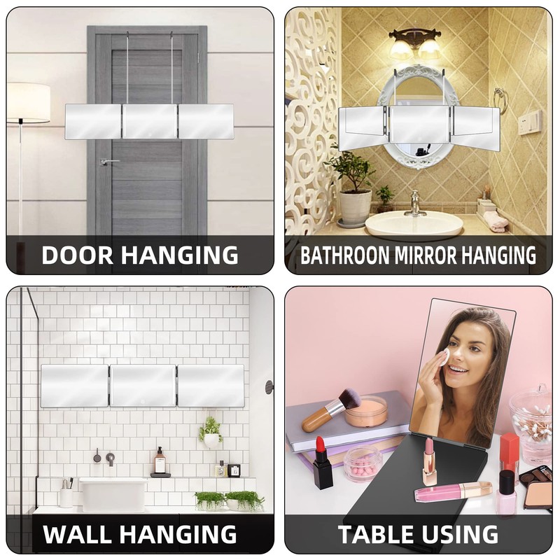 GLDDAO Three Way Mirror for Braiding Hair LED Lighted Trifold