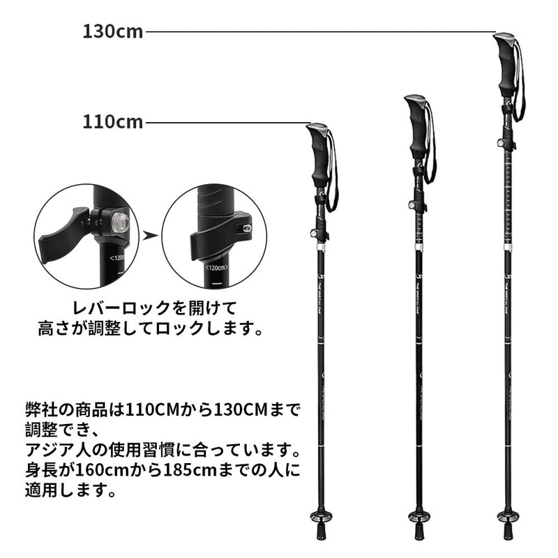 Glvaner トレッキングポール 2本セット 折りたたみ 超軽量 トレッキングステッキ アルミ製 5段伸縮式 登山ストック ウォーキングポール